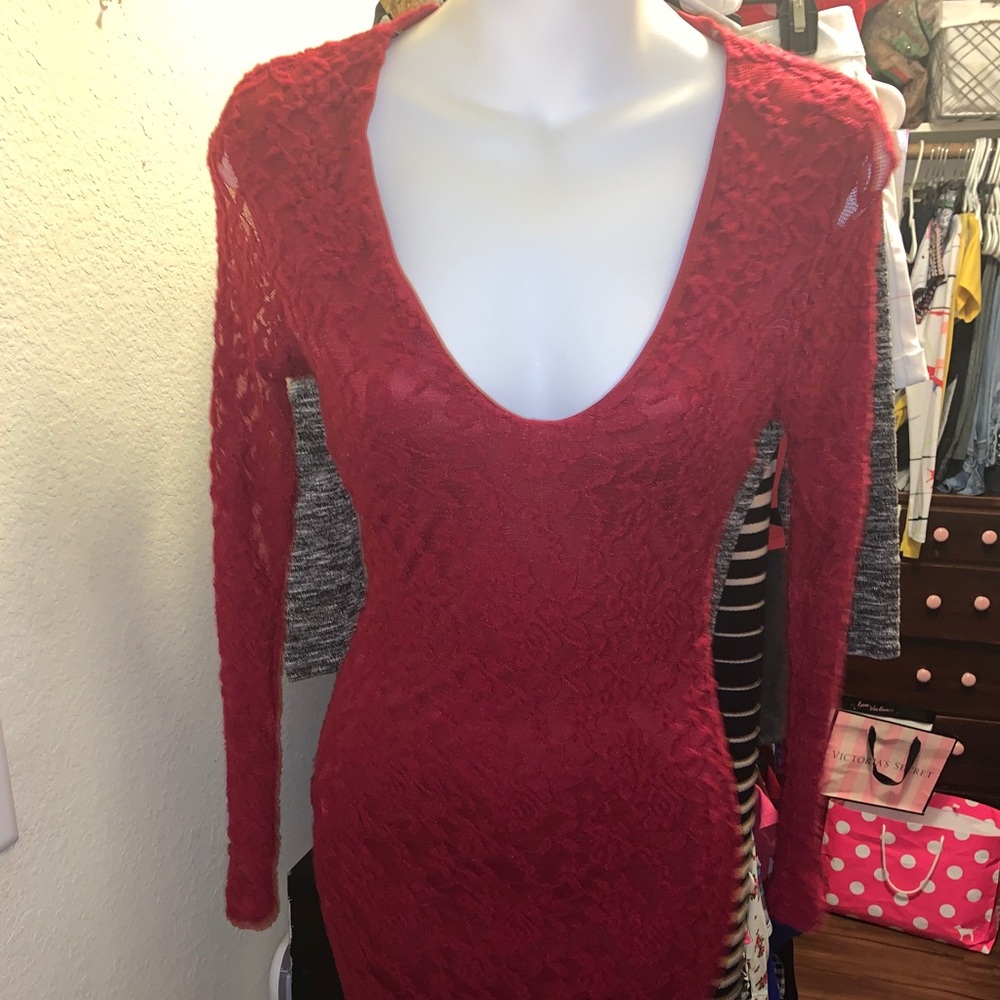 Sexy red lace maxi dress